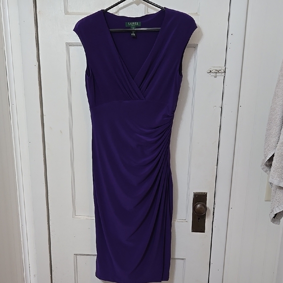 Lauren Ralph Lauren Dresses & Skirts - Lauren Ralph Lauren Purple Ruched V Neck Ruched Side Split Womens 10
